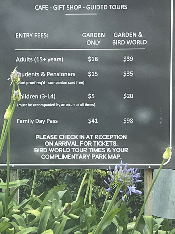 Rates for Botanical gardens & Bird World