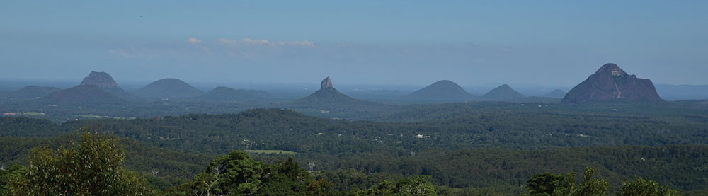 Glasshouse Mountains from Mountain View Cafe