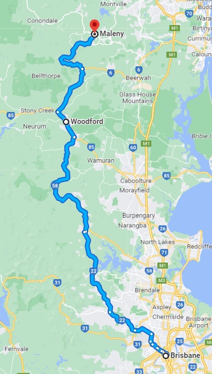Road map from Brisbane to Maleny 