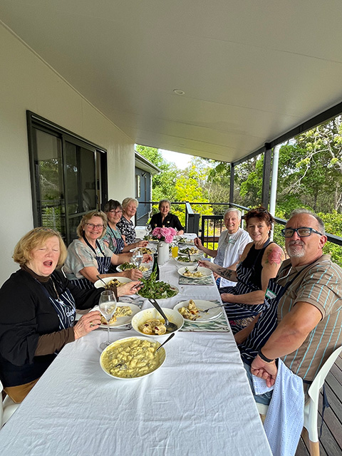 Enjoying the foods we Created at Cooking Classes with Kim Broad